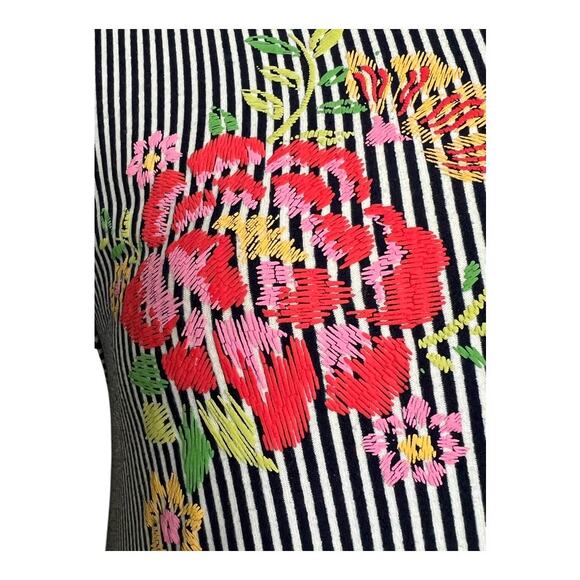 Derek Heart Women's Dress Small Blue White Stripe Floral Stretch Casual Keyhole - Picture 4 of 9